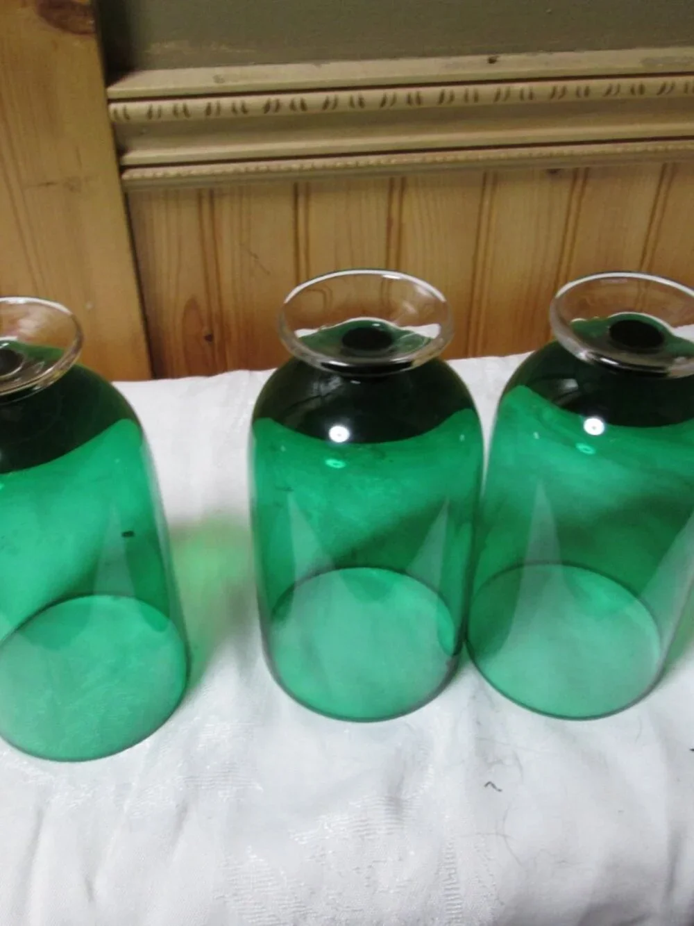 3 handblown Lenox footed goblets Emerald Green signed lenox on bottom 5.5 in H